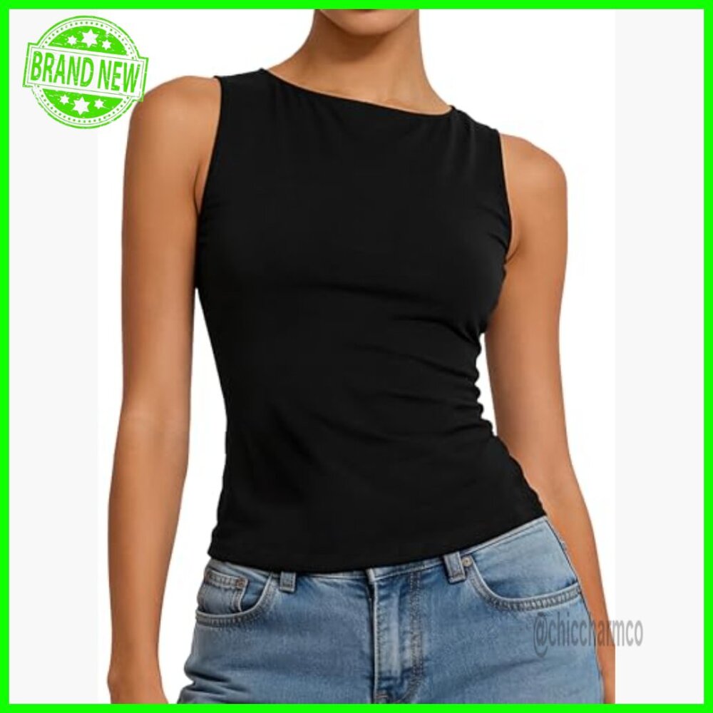 Sexy Open Back Tank Top with Tie Detail, Boat Neck, Slim Fit - Picture 5 of 6